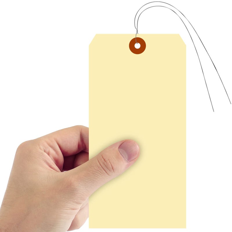 SmartSign Blank Manila Shipping Tags with Wire, Size-12, Pack of 50, 15pt Thick Prewired Cardstock Tag, 8 x 4 inch Paper Hang Tags with Reinforced Fiber Patch - Image 2